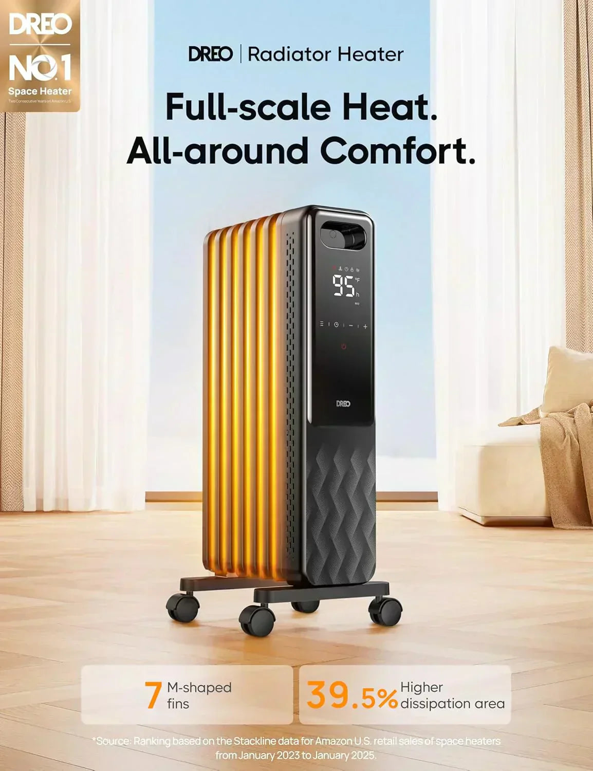 Indoor electric radiant heater with overheat and tip-over protection digital thermostat