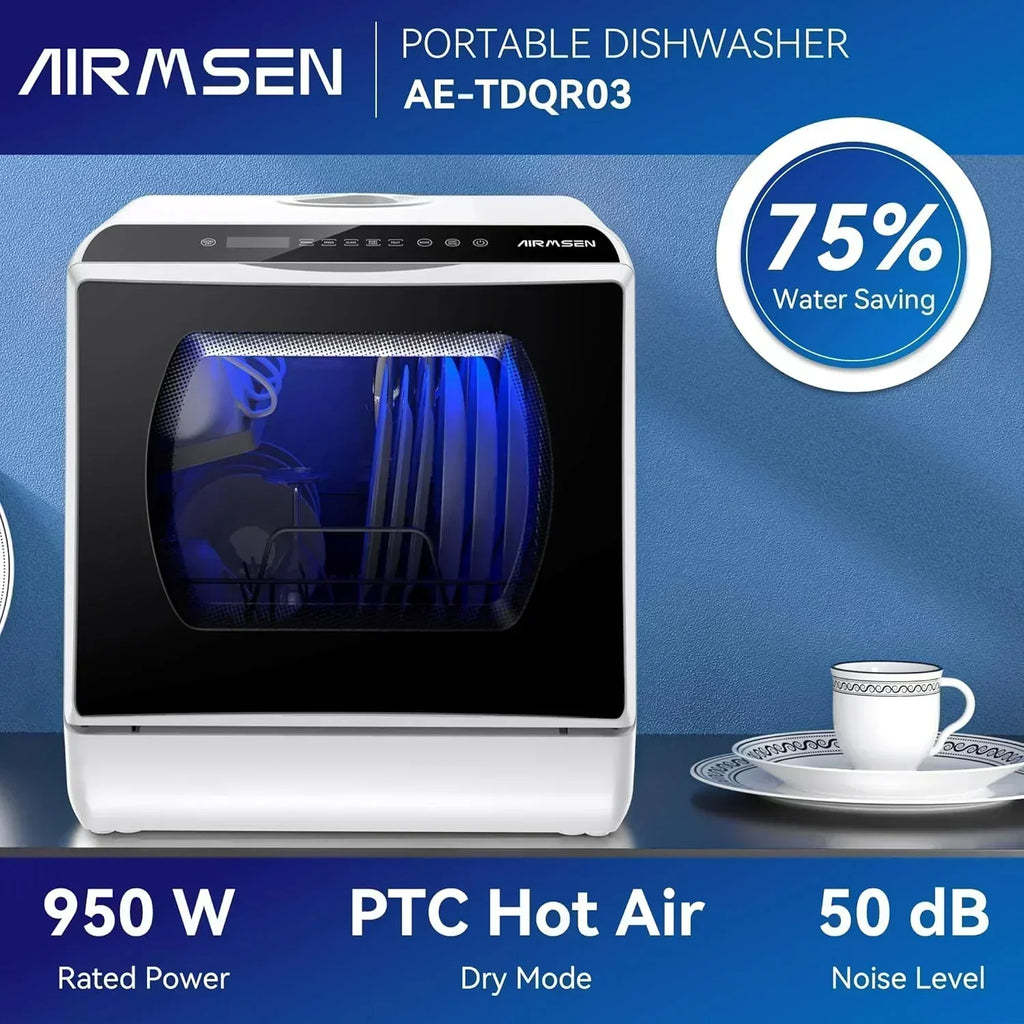 AIRMSEN portable tabletop dishwasher 5 washing programs mini dishwasher