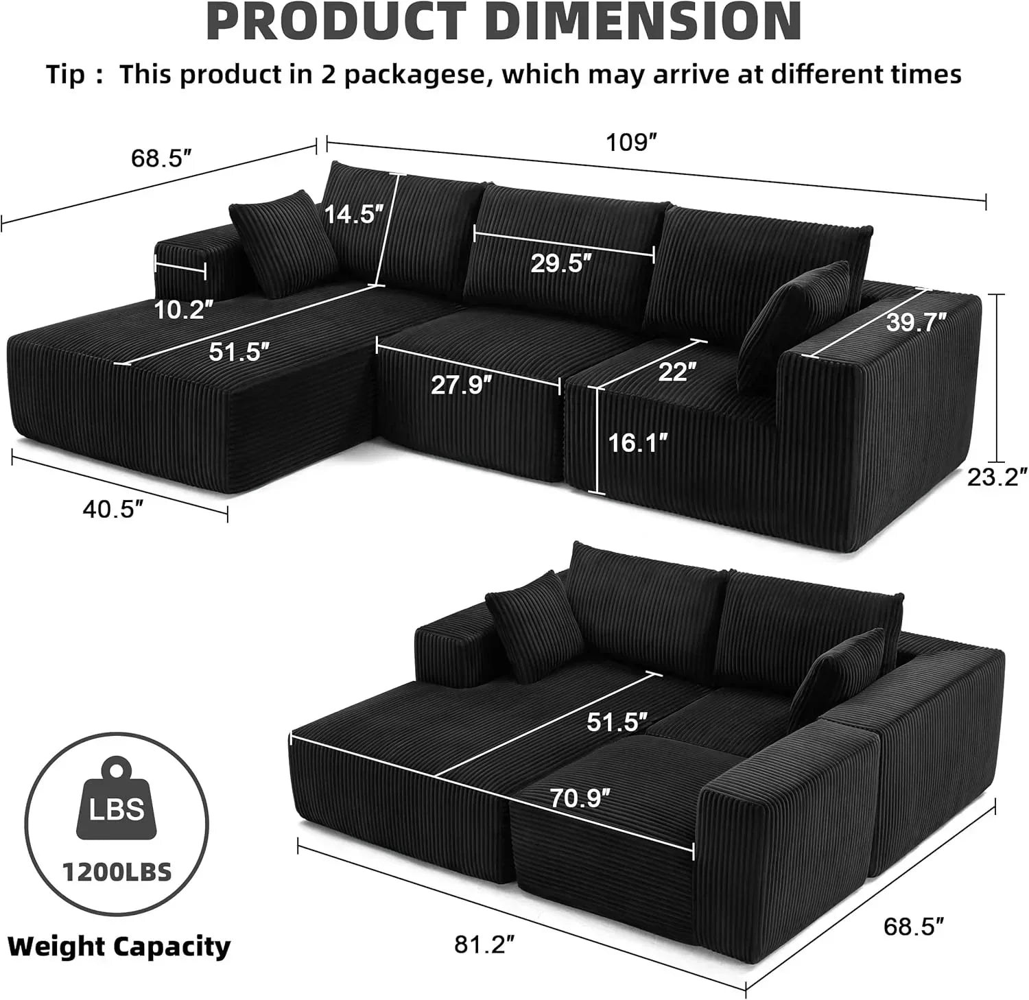 108-inch modular sofa cloud modular sofa with deep seat and reclining chair upholstered sofa