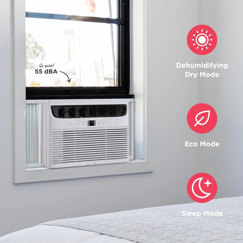 Frigidaire 5,000 BTU Window Air Conditioner with Remote Control, Cools Up to 150 Sq. Ft., Quiet Operation, Eco Mode, 3 Fan Speeds, Auto Restart, White