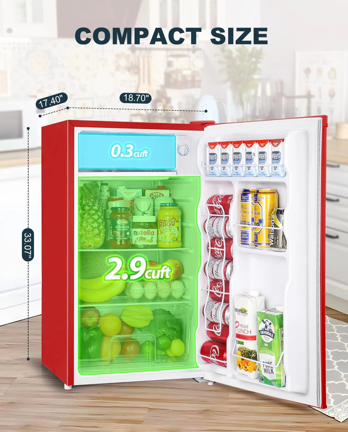 Upstreman 3.2 Cu.Ft Mini Fridge with Freezer, Single Door Mini Fridge, Dorm Fridge, Adjustable Thermostat, Mini Refrigerator