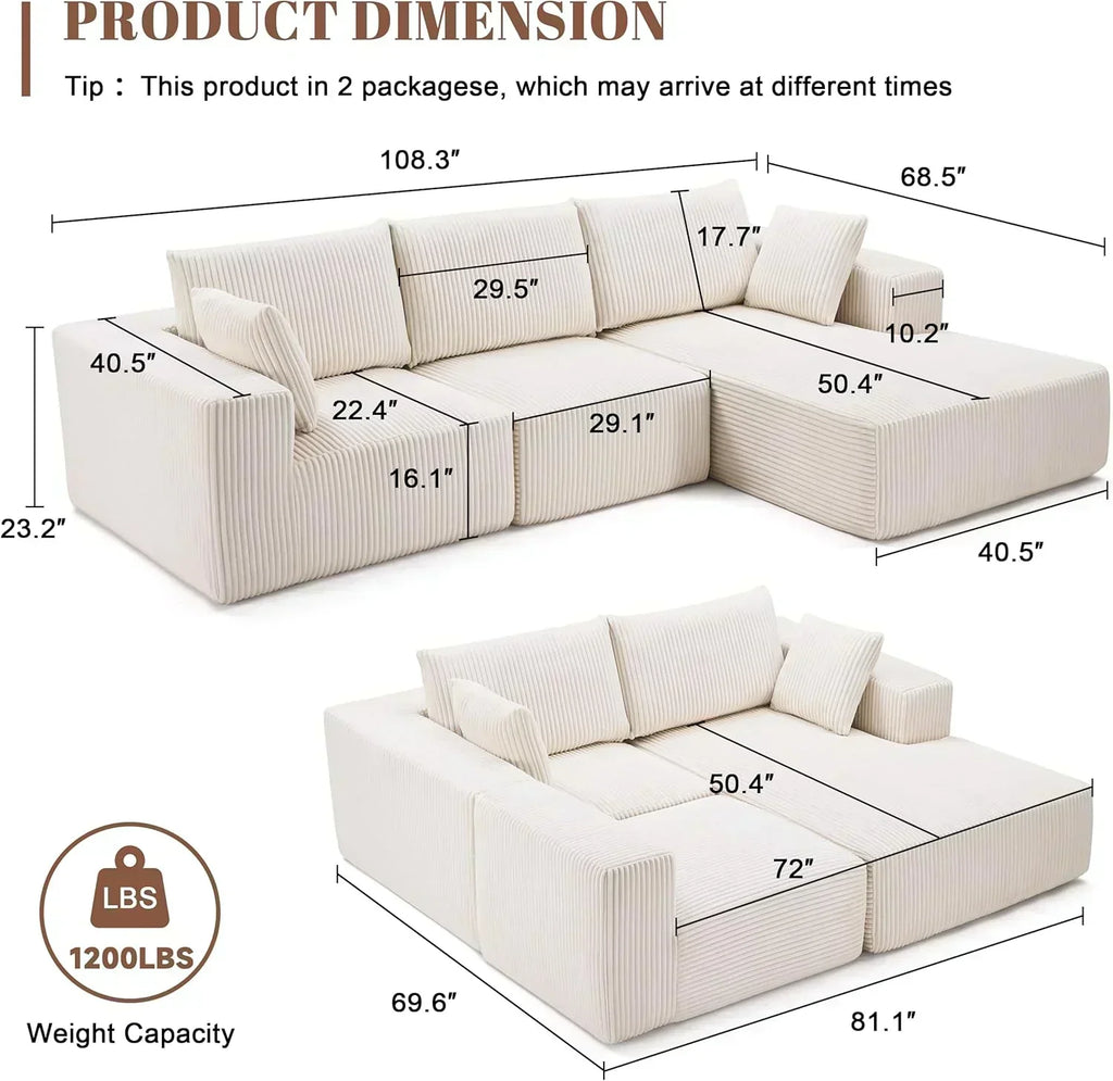 108-inch modular sofa cloud modular sofa with deep seat and reclining chair upholstered sofa