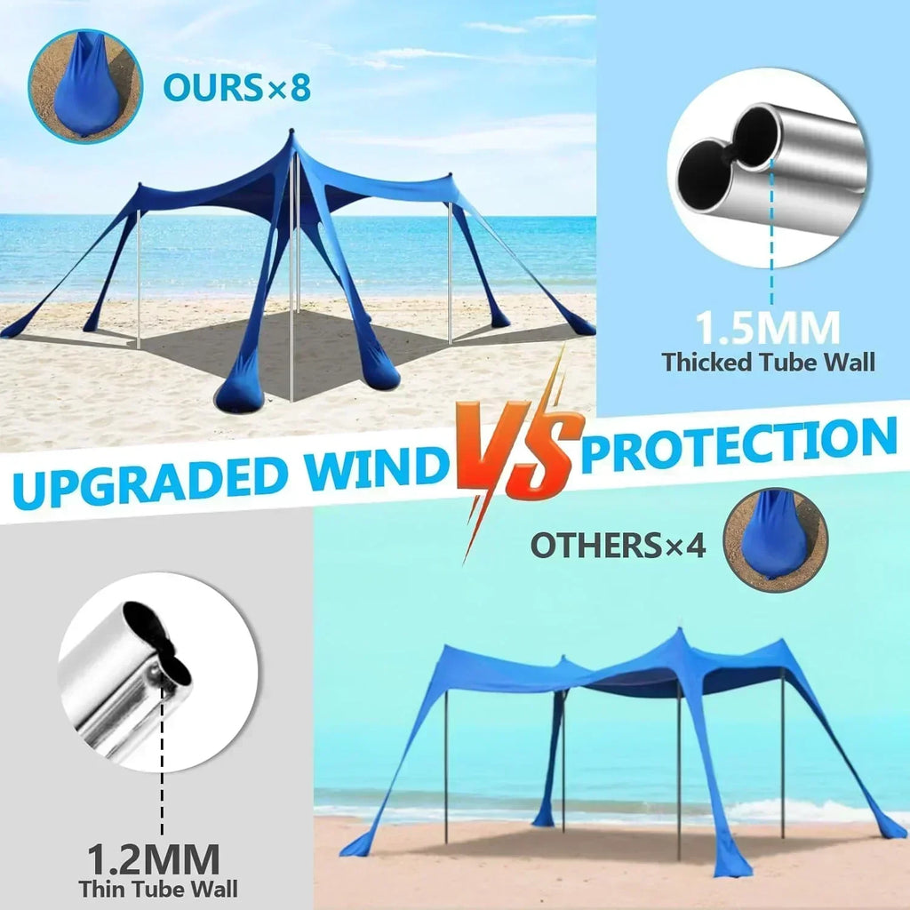 Beach Tent Sun Shelter 10 x 10 FT Beach Canopy Tent Sun Shade Heavy Duty UPF50+ Beach Tent