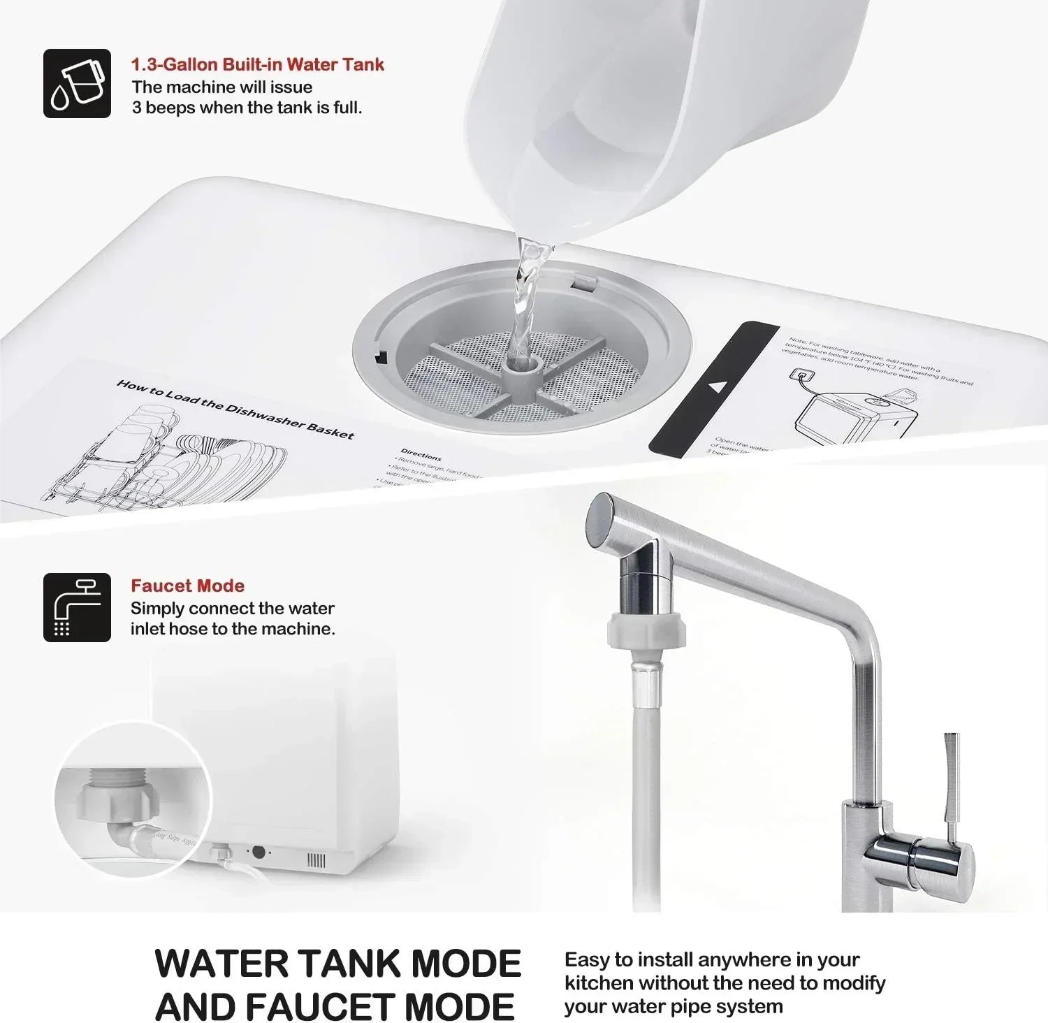 NOVETE portable tabletop dishwasher compact dishwasher with 5-liter built-in water tank