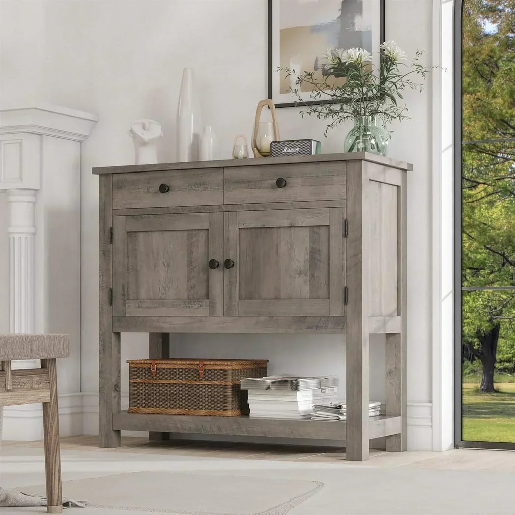 Farmhouse style console table coffee bar entry table with storage rack sofa table