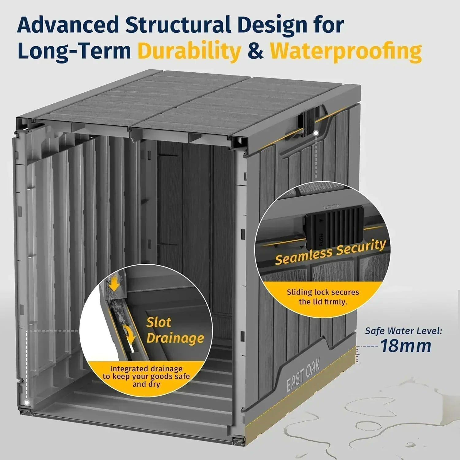 EAST OAK Outdoor Storage Box 60 Gallon Deck Box Indoor and Outdoor Use Waterproof Resin Storage