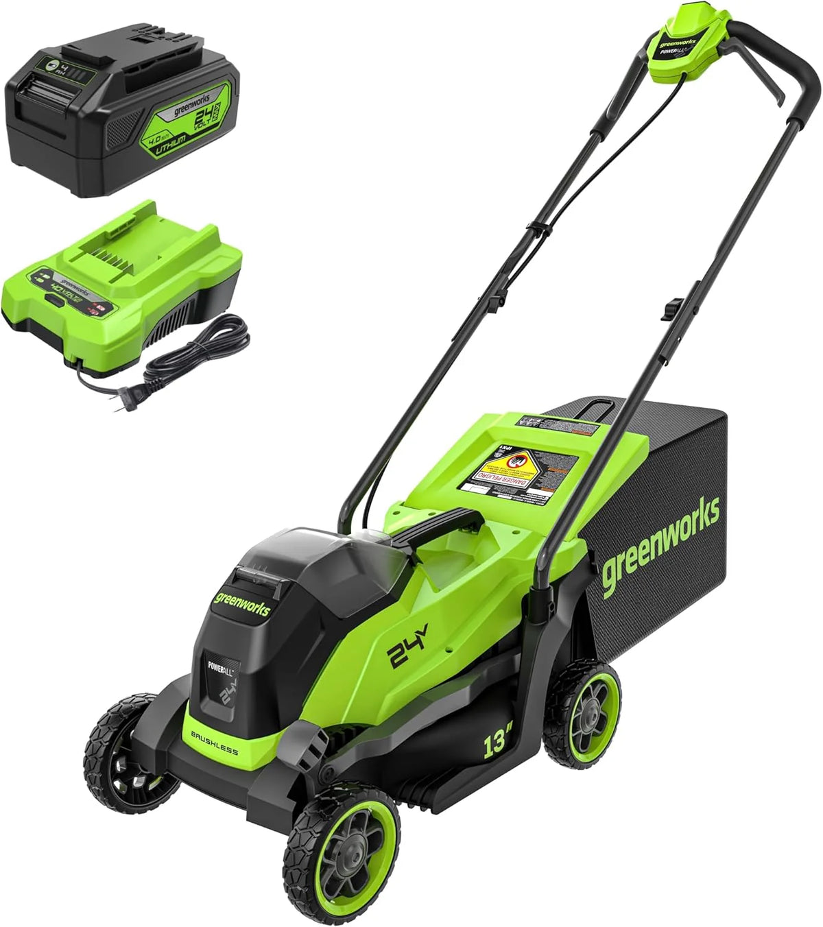 Greenworks 24V 13 Brushless Cordless Lawn Mower with 4.0Ah Battery & Charger