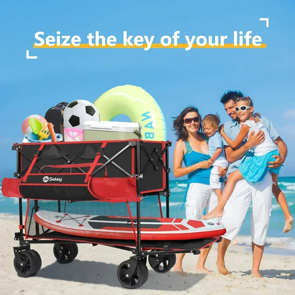 400L Large Capacity Folding Double Decker Wagon with Brakes 50 Extra Long Extender Cart