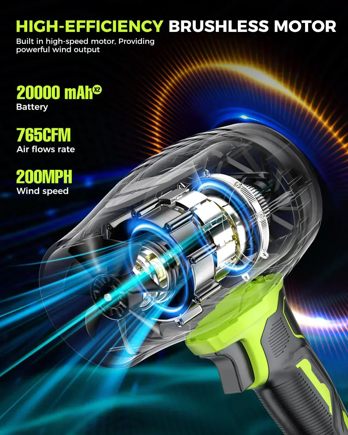 Leaf Blower Cordless with Battery and Charger Extended Nozzle Lightweight Handheld Design