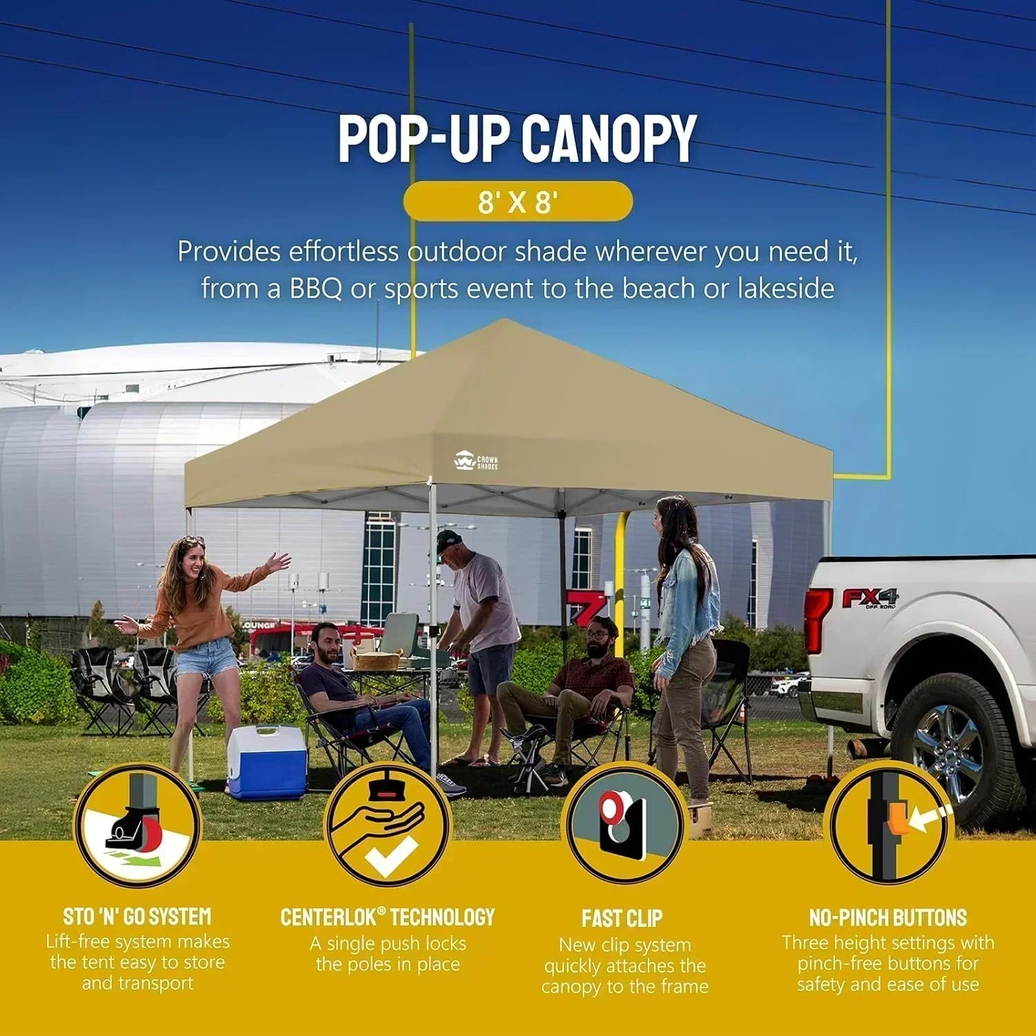 10x10 Pop-Up Awning One-Click Installation Beach Tent Outdoor Sunshade Silver Coated Top