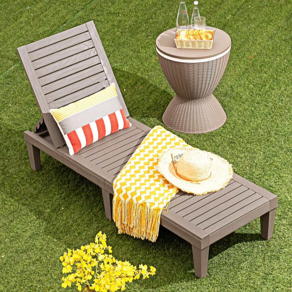 Outdoor Chaise Lounge Chair, Lightweight Patio Lounge Recliner Chair with Adjustable Backrest, 5 Reclining Positions Chaise Lounger for Patio, Beach, Balcony, Poolside, Backyard (1, Black)