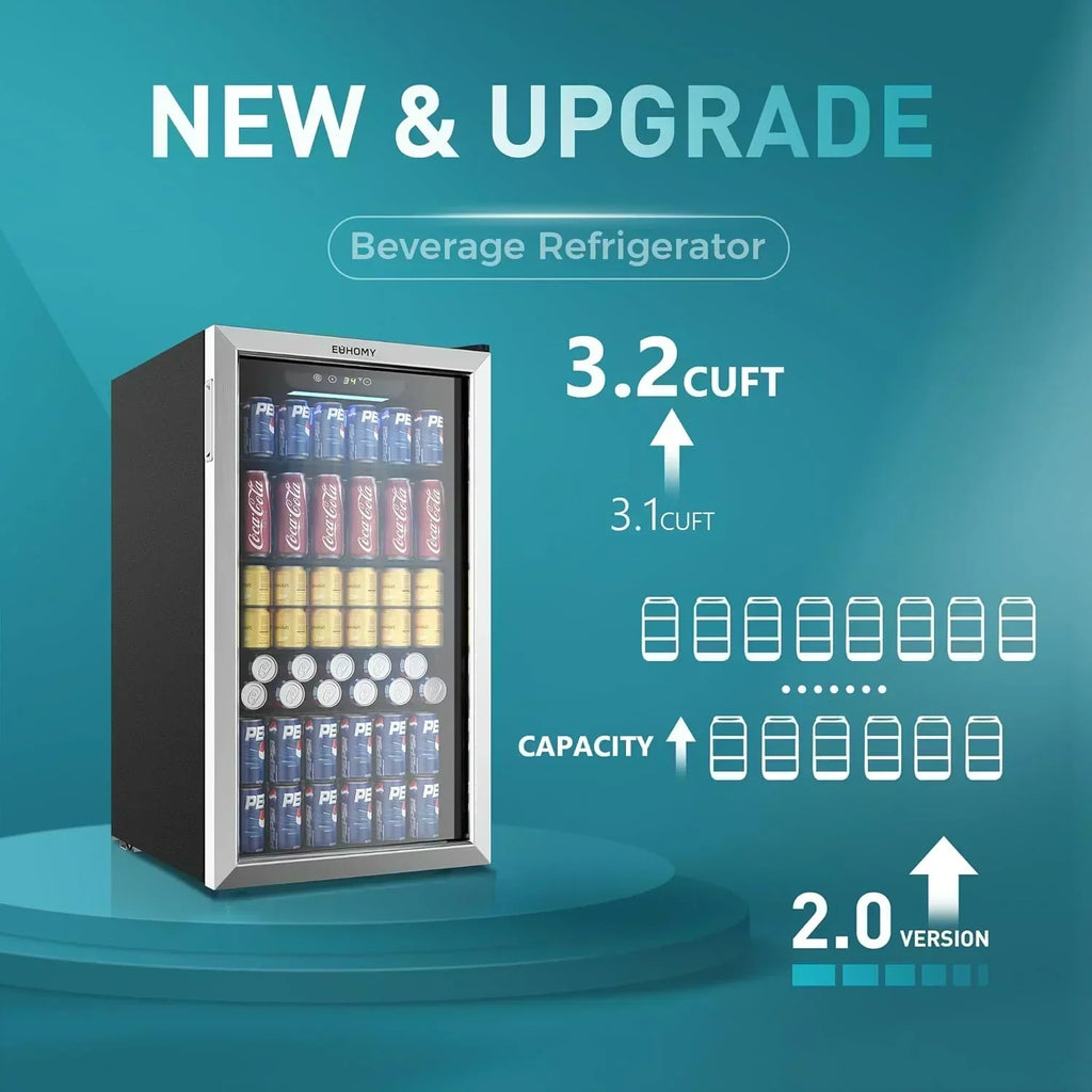 EUHOMY Beverage Refrigerator Cooler 130 Can Mini Fridge with Glass Door Beverage Cooler