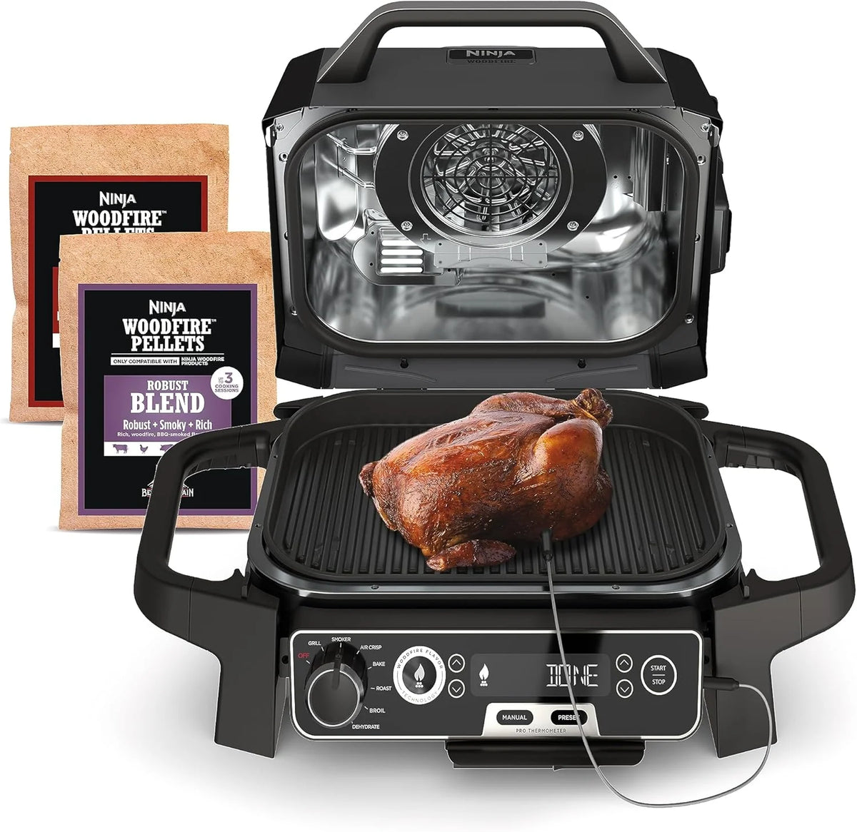 OG751 Woodfire Pro Outdoor Grill Built-In Thermometer 7-in-1 Master Grill BBQ Smoker