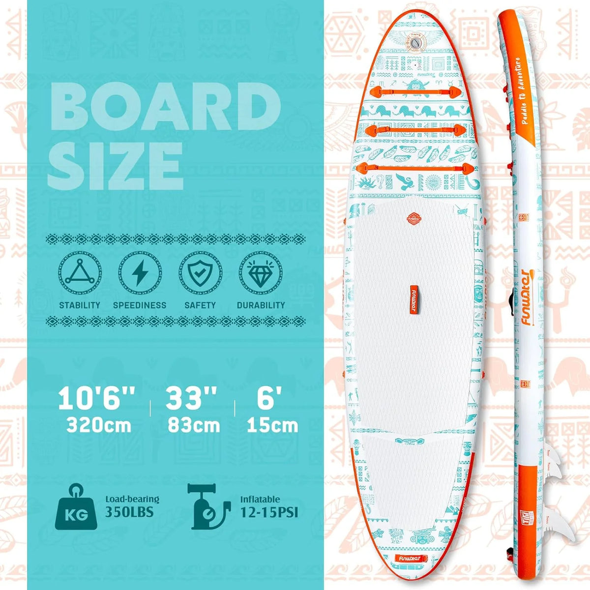 FunWater Inflatable Stand Up Paddle Board with Premium SUP Paddle Accessories, Non-Slip EVA Deck, 11'/10'6' Paddle