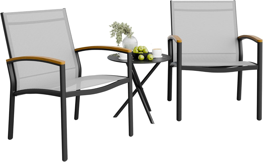 Shintenchi 3 Pieces Patio Bistro Sets Outdoor Textilene Fabric Conversation Bistro Set