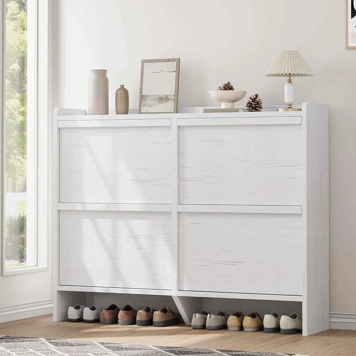 GarveeHome Shoe Cabinet with 3 Flip Drawers Wooden Shoe Organizer Cabinet Shoe Storage Hidden