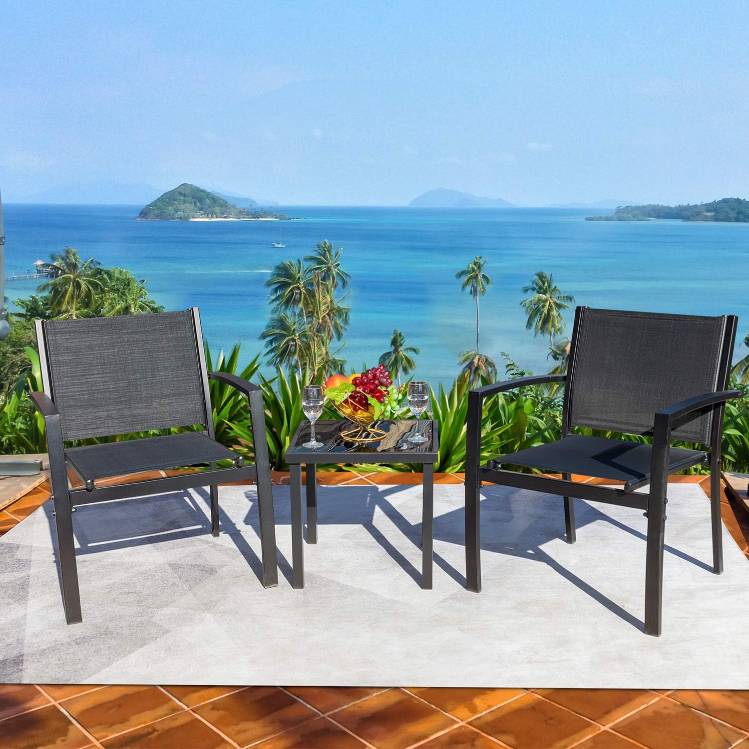 Homall Patio Dining Set 7 Pieces Outdoor Furniture Table and 6 Textilene Chairs, Light Grey