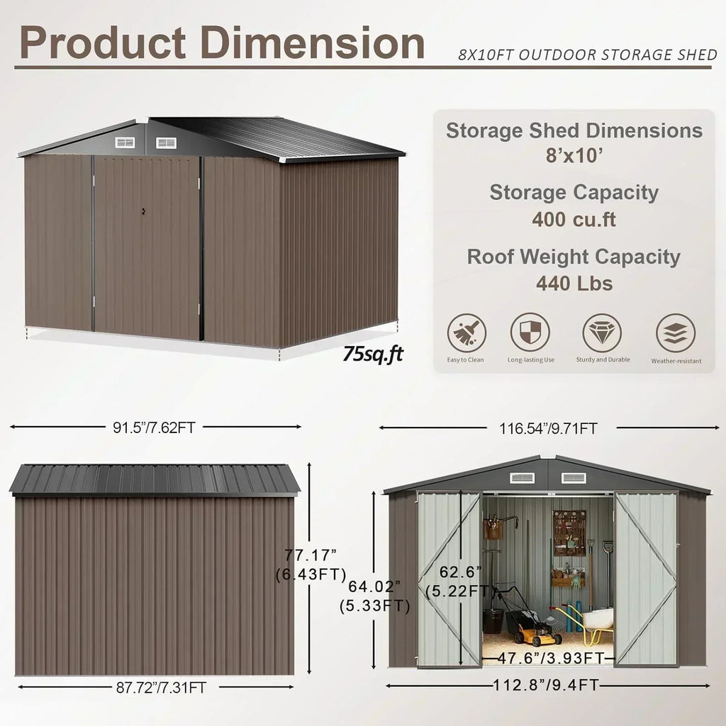 Aoxun 6.2x4 FT Shed Outdoor Storage Shed Metal Garden Shed Sloping Roof Tool Shed Bike Shed