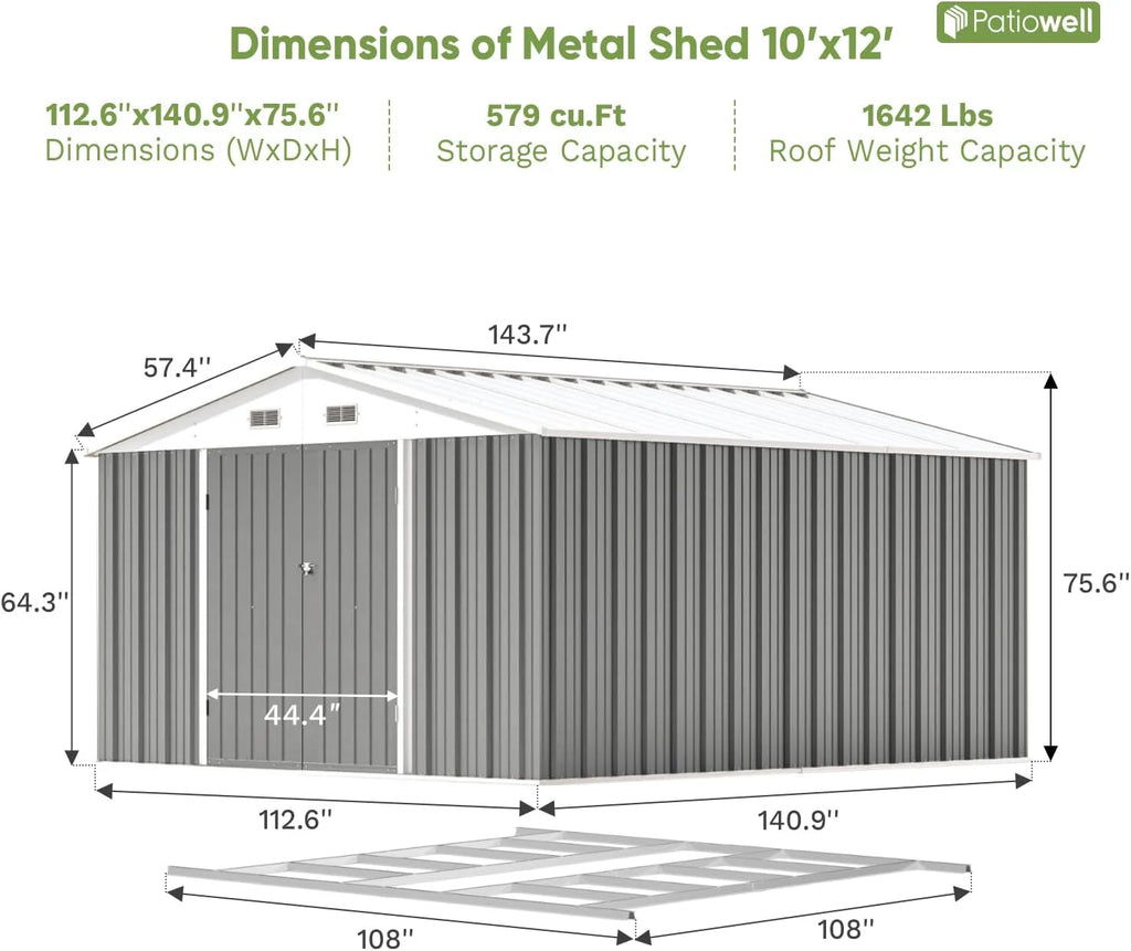 Patiowell 5x3 FT Outdoor Storage Shed Tool Shed with Sloping Roof and Lockable Door Metal Shed